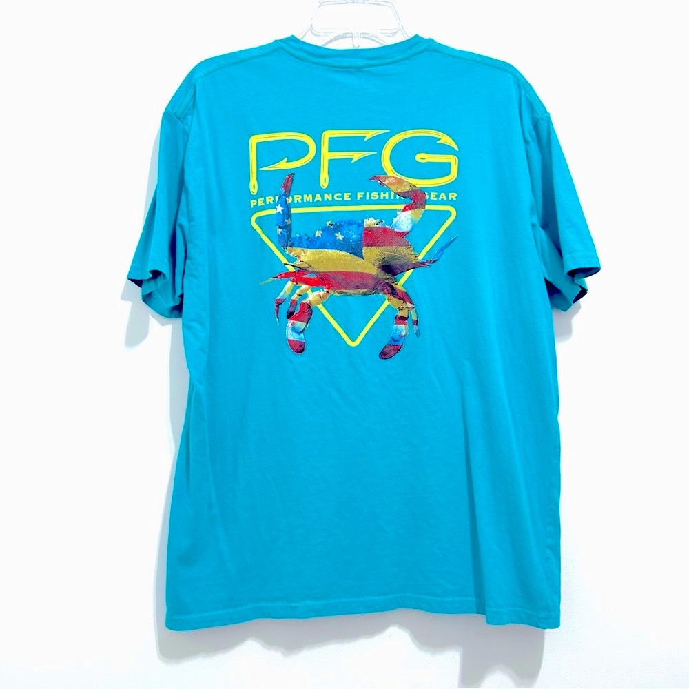 Columbia PFG Women’s Blue Tee Patriotic American Flag USA Freedom
